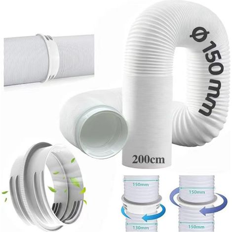 Tuyau d'Échappement de Climatiseur Portable 200cm, Tuyau Climatiseur Mobile Adaptateur Clim Fenetre, 130 mm intérieur/150 mm extérieur, Connecteur De Tuyau D'éVacuation Universel Pour Climatiseur (1/5)