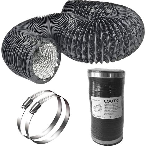 Tuyau d'Evacuation d'aération Flexible en PVC Aluminium Gaine de Ventilation Ø79mm X 2,5m pour Salle de bain Cuisine Sèche-linge avec 2 Colliers de Serrage en Acier Noir (1/5)