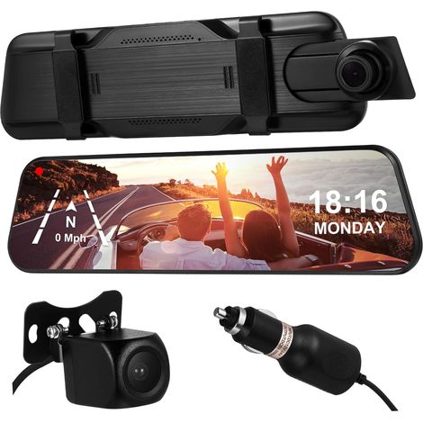 1 Set Dashcam mit Rückspiegel und Touchscreen und Rückfahrkamera mit Nachtsichtaufzeichnung