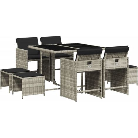 Ensemble à manger de jardin et coussins 9 pcs,Salon de jardin gris clair rotin CFW35331 (1/5)