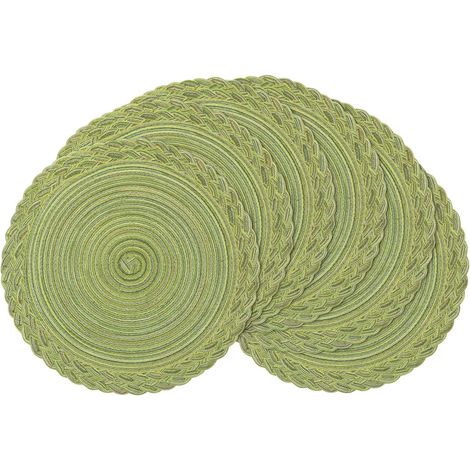 Set mit 6 runden, gewebten Untersetzern für Hochzeiten, Dinnerpartys, Restaurants, Hotels, 18 cm – Grün