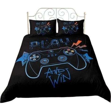 Housse de couette gaming 240x260cm, motif 3D, noire, synthétique, douce et respirante (1/4)