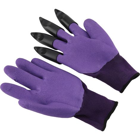 GROOFOO-1 Pair Garden Gloves With 4 ABS Plastic Claws For Digging Planting(purple) (1/5)