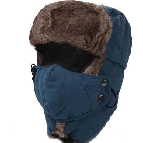 Bonnet d'hiver unisexe 3 en 1 avec cache-cou, cache-oreilles et protection faciale amovible, coupe-vent, idéal pour le ski et le vélo. (1/5)