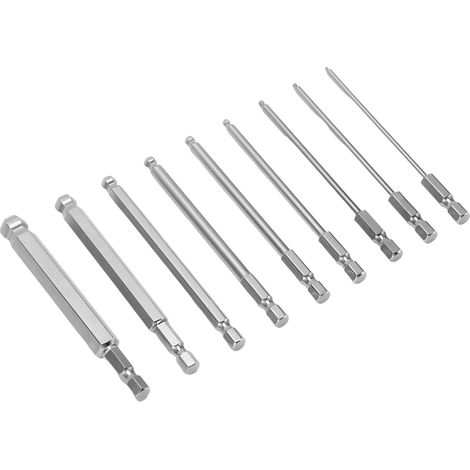 Jeu de 100 embouts de tournevis hexagonaux en acier inoxydable S2, têtes à bille magnétiques, tige hexagonale de 1/4 pouce, longueur 100 mm. (1/5)