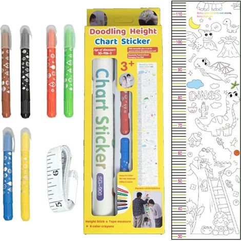 Sticker mural toise Monde des dinosaures– Kit créatif DIY avec toise en rouleau et autocollants à colorier (1/5)
