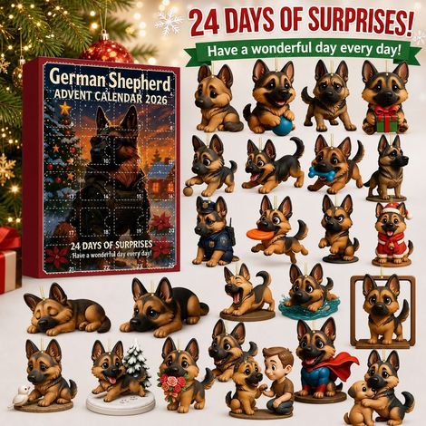 Boîte surprise de Noël – Calendrier de l'Avent Berger Allemand – Décoration en acrylique – Jouet de Noël surprise (1/5)