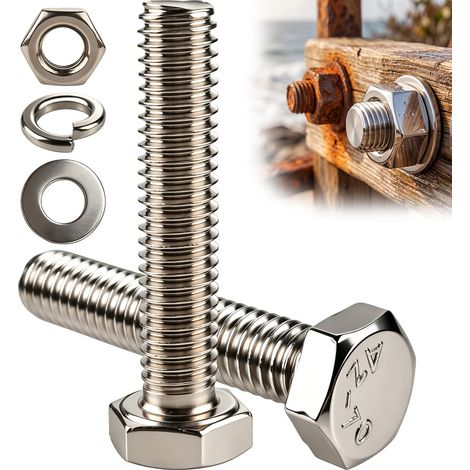 100 Pcs Vis M6 x 30mm, Vis à Tête Hexagonale en Acier Inoxydable, Boulons et écrous Hexagonaux, Boulon Inox avec ecrou, rondelles et rondelles élastiques pour meubles et voitures (1/5)