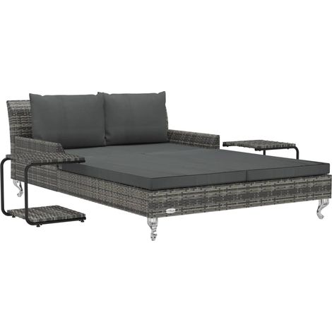 Lettino Prendisole per 2 Persone con Cuscini Polyrattan Grigio vidaXL (1/5)