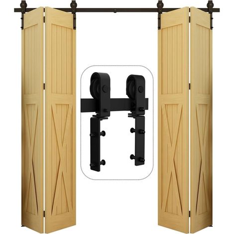 Kit de quincaillerie pour porte de grange Kit de quincaillerie for porte coulissante et pliante, 5/6/6, 6 pieds, for porte de grange, placard, accessoires à rouleaux Facile à installer en douceur et e (1/5)