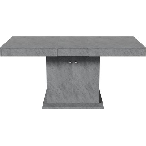 Table extensible avec rangement, L140/180 x P80 x H76 cm, effet béton, mécanisme télescopique automatique, gain de place – Idéale pour repas et détente