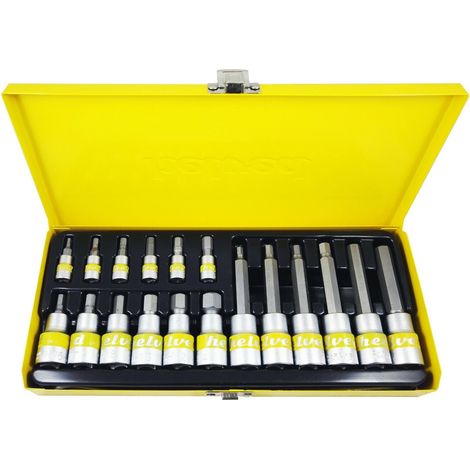 Lupex Shop - Kit di bussole esagonali 18pz cromo vanadio helved in acciaio cromo - HLD10120 (1/2)