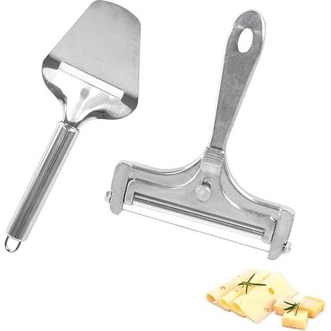 Coupe-fromage en fil inoxydable - épaisseur réglable - couper le fromage - coupe à main - adapté aux blocs - cheddar, gruyère, raclette - 2 pièces (1/5)
