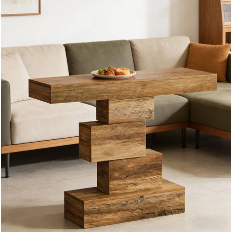 Table console 108 x 30 x 80 cm en bois, finition marron clair, avec base géométrique HAVRYA (1/5)