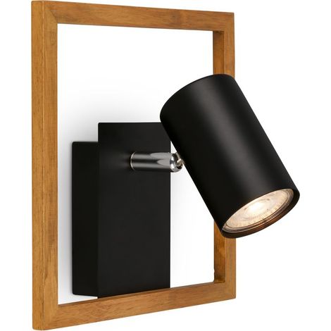 Spotlight, black, with wood, excl. 1xGU10/max. 9W