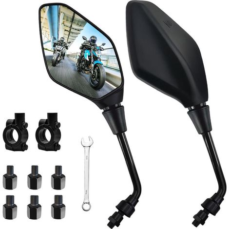 Motorrad Spiegel Set Universal mit M8/M10 Gewinde und Lenkerklemme (1/5)