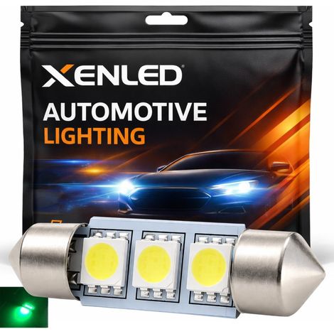 1 x AMPOULE C5W C7W - 3 LEDS VERT anti-erreur - Navette 37mm 12V (1/3)