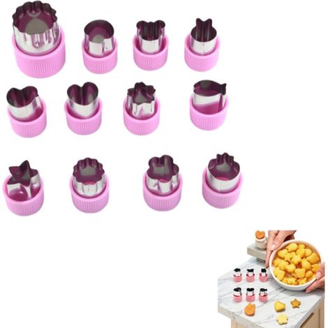 Set of 12 stainless steel flower cutters for cutting fruits and vegetables in various shapes, purple (1/5)