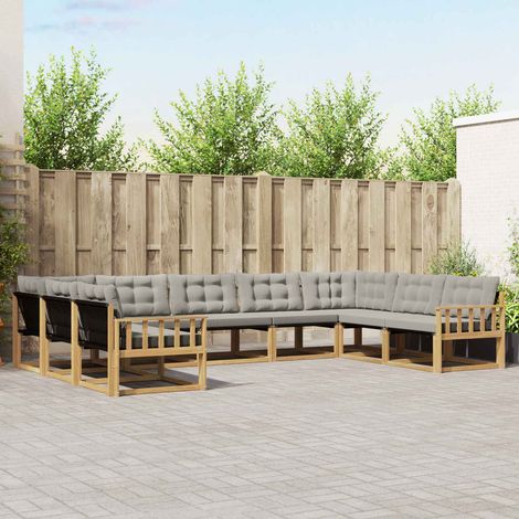 vidaXL Outdoor-Sofagarnitur mit Kissen 9 pcs Weiß und Hellgrau (1/5)