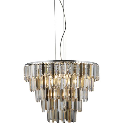 Lampadario Classico Clarissa Acciaio Cromo Vetro Ambra 9 Luci E14 (1/5)