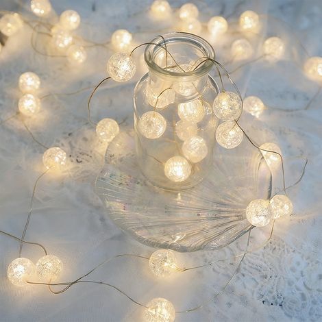 Guirlande Lumineuse - 20 LED Boule Cristal Fil Cuivre - 200 cm - Décoration Fêtes Intérieur Extérieur - Alimentation Piles AA (1/5)