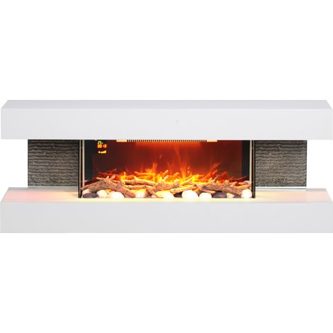 Cheminée électrique 120 cm murale, cadre en verre, effet de flamme LED réglable, télécommande, 2000W (1/5)