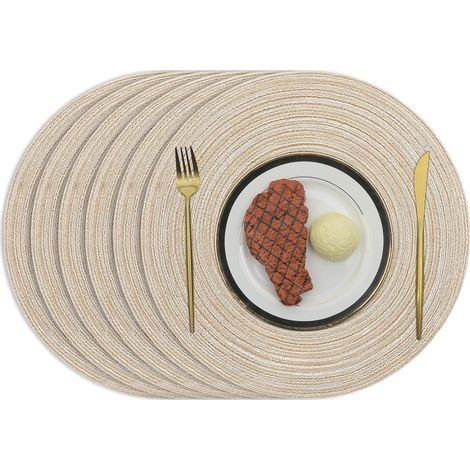 Napperons ronds tissés en coton, beige, isolation thermique, antidérapants, ensemble de 6, diamètre 38 cm