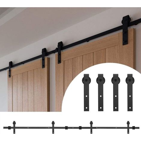 Kit de herrajes para puertas correderas de madera de 488 cm (16 pies) para puertas dobles colgantes, color negro, marca I-Form. (1/5)