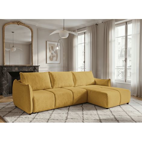 Canapé d'angle convertible et réversible en velours chiné jaune (1/5)