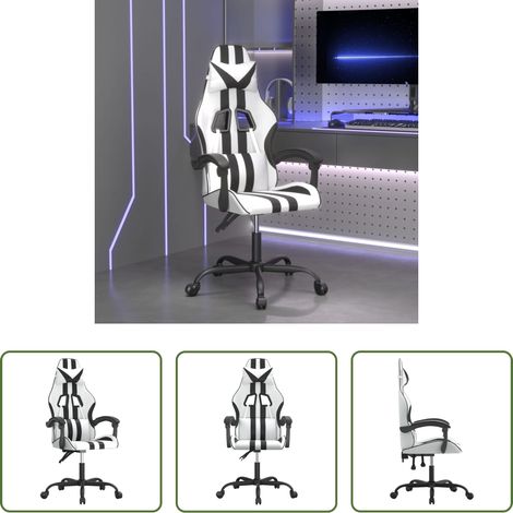 vidaXL Oreiller - Chaise de jeu pivotante Blanc et noir Similicuir (1/5)