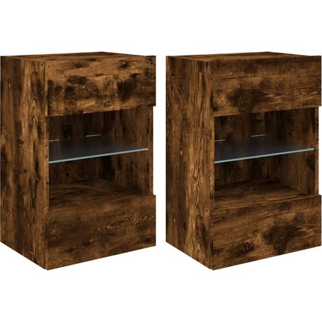 Muebles de TV de pared Estantería multimedia Aparador de TV Comedor Salón Dormitorio y luces LED 2 piezas Roble ahumado 40 x 30 x 605 cm Marrón 020029140 (1/5)