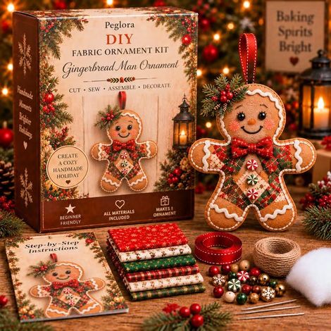 Kit de décoration de Noël en peluche à faire soi-même - Bonhomme en pain d'épice - Décorations de Noël