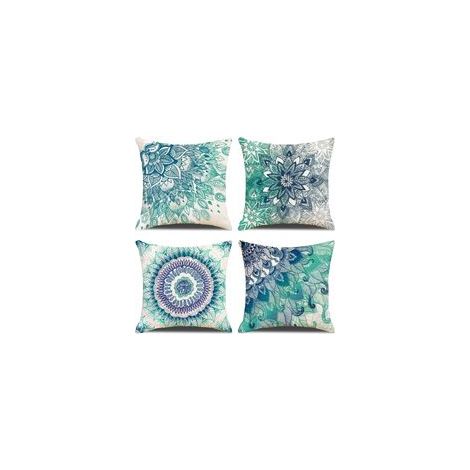 Kissenbezug, 4er-Set dekorative Baumwollkissenbezüge für Sofa, Schlafzimmer, Zuhause, 45 x 45 cm (Blaues Mandala)
