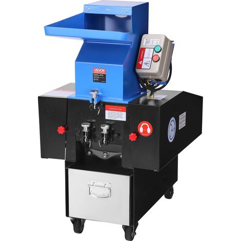 Broyeur concasseur plastique 2,2 kW, granulateur déchiqueteur 100-150 kg/h, machine recyclage sur roues, lame SDK-11, grille 6 mm pour PVC ABS PTFE (380 V 50 Hz triphasé) (1/5)