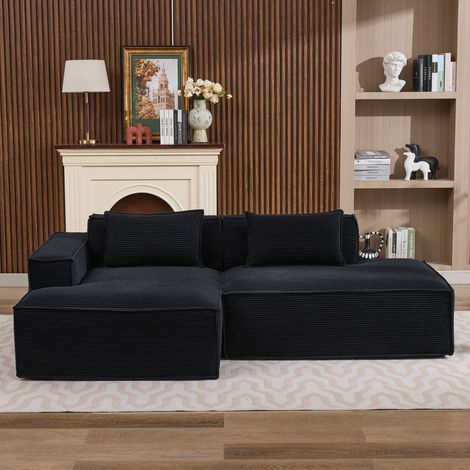 Canapé en polyester noir 235 cm, design compact avec assise à ressorts ensachés (1/5)