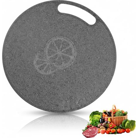 Planche à découper ronde de 31 cm - En plastique - Aspect marbre - Avec œillet de suspension - Ustensiles de cuisine pour viande, légumes, fruits (1/5)