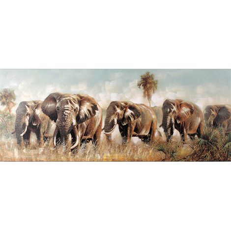 Quadro stampa elefanti rettangolare cm 55x135x3