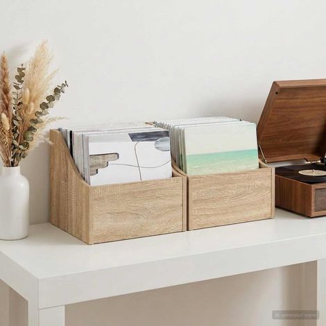 vidaXL LP Record Box 2 pcs Sonoma Oak 37 x 33 x 32 cm Engineered Wood (1/5)