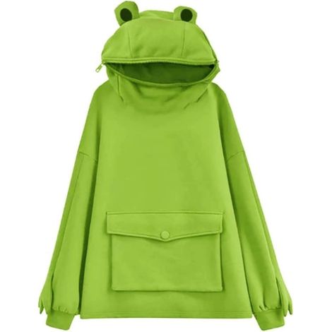 Sweat à capuche zippé pour femme/fille avec motif grenouille et grande poche avant (1/5)