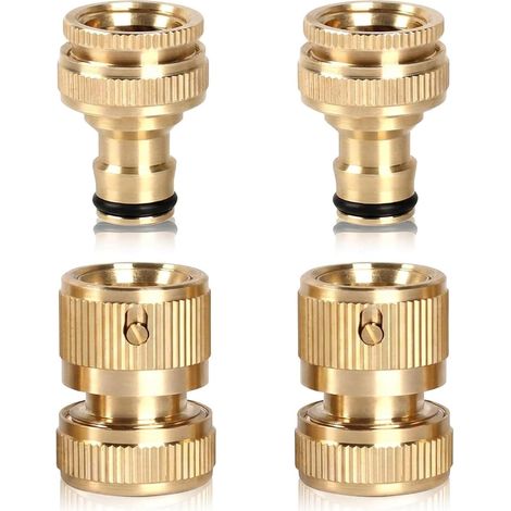 4 Pcs Hose Connector Set, Brass Hose Fittings, Garden Hose Connectors for Outdoor Use, 4-Piece Kit with Brass Hosepipe Connectors and Tap Connector (1/5)