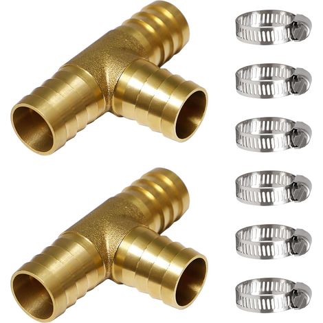 2 Pcs Raccord 3/4" de Tuyau en T Laiton, 3 Voies 19 mm Raccord avec Pinces (1/5)