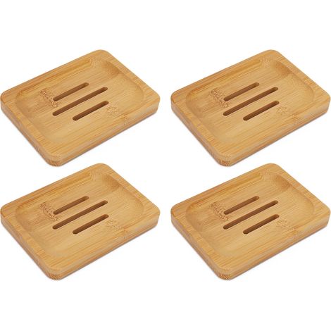 4 Pièces Support à Savon en Bambou Résistant à l'Eau, Élégant et Robuste pour Salle de Bain, Maison ou Salon de Beauté (1/5)