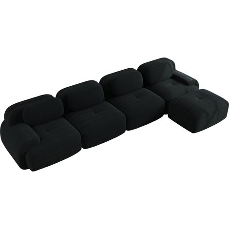 Sofá esquinero modular de 4 plazas en pana negra 32D, sin montaje, con chaise longue (1/5)