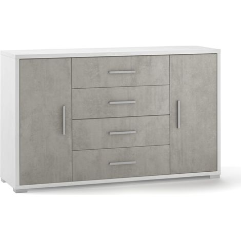 mobile 2 ante 4 cassetti cemento e bianco, 137x84x41 cm