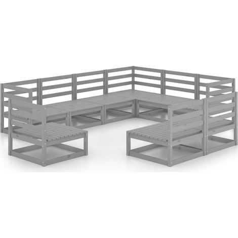 Maison Exclusive - Set Divani da Giardino 9 pz Grigi in Legno Massello di Pino (1/5)
