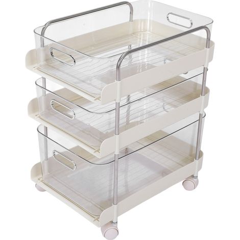 Storage Shelving Unit Organizer Multifunctional Cosmetics Snacks Display Storage Rack for Kitchen Bedroom Living Room 3 Layers with Wheels (1/5)