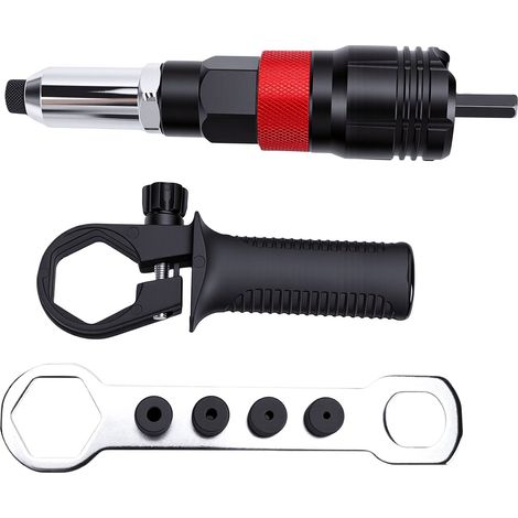 Adattatore per rivettatrice, 5 punte (2,4 mm, 3,2 mm, 4,0 mm, 4,8 mm, 6,4 mm), set di trapano elettrico a batteria per la riparazione di impianti di climatizzazione per auto, colore rosso. (1/5)