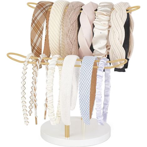 Headband Holder - 2-Tier Metal Display Stand with Pine Base - for Hair Hoops Bracelets Bangles - Bedroom Dorm Organizer - 1 Piece (1/5)