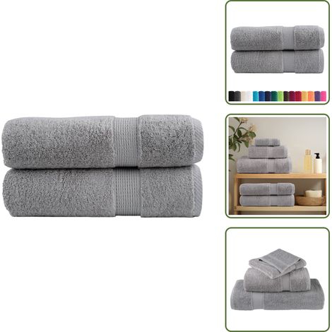 The Living Store Premium Handtücher SOLUND 2 Stk. Grau 50x100 cm 600 g/m² - Baumwolle (1/5)