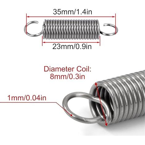 Ressort de Traction 35mm Ressorts de Tension avec Crochets à 90 Degrés Ressorts en Acier Inoxydable Diamètre du Fil 1,0 mm Diamètre Extérieur 8mm Force 2,5KG (1/4)